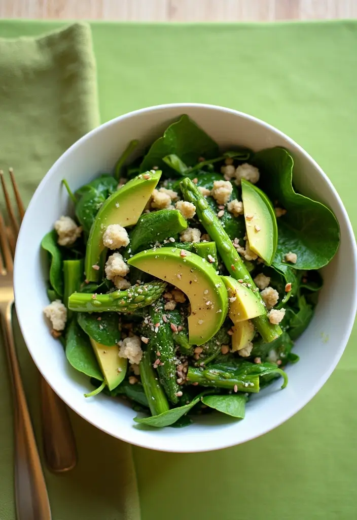 25+ Asparagus Salad Recipes Perfect for Spring - 5. Asparagus and Spinach Salad with Avocado