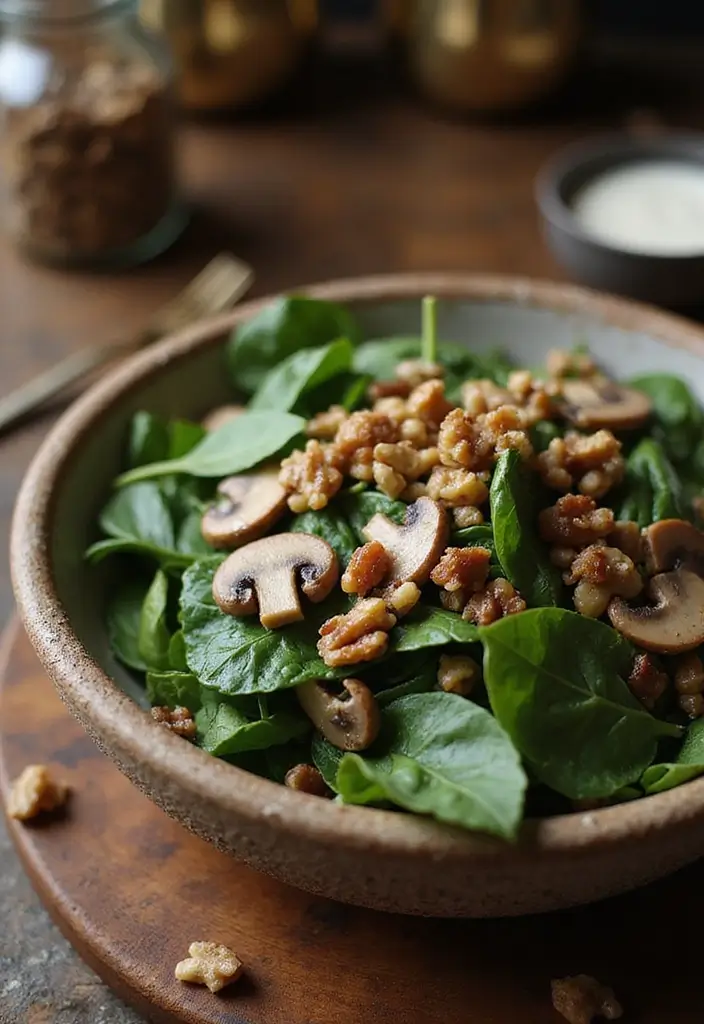 25+ Autumn Salad Recipes for Cozy Seasonal Flavors - 14. Warm Spinach and Mushroom Salad