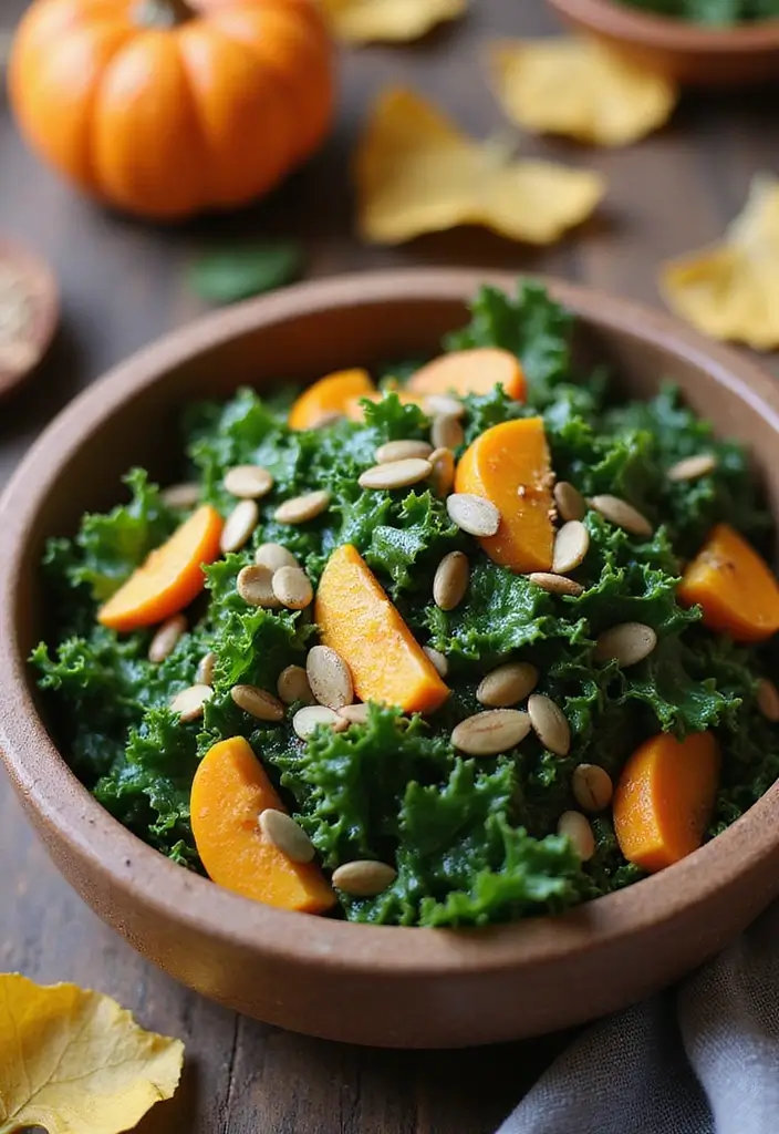 25+ Autumn Salad Recipes for Cozy Seasonal Flavors - 20. Pumpkin Seed and Kale Salad