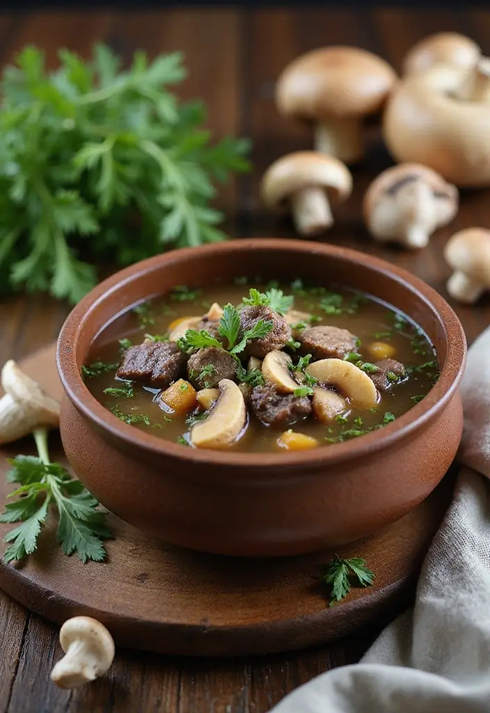 25+ Beef Bone Broth Soup Recipes for Deep Nutrition - 13. Savory Beef and Mushroom Bone Broth Soup