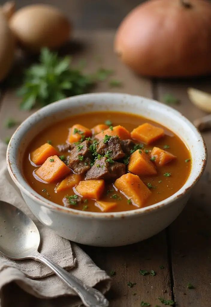 25+ Beef Broth Soup Recipes for Deep Savory Flavor 53 25+ Beef Broth Soup Recipes for Deep Savory Flavor - 9. Beef and Sweet Potato Soup