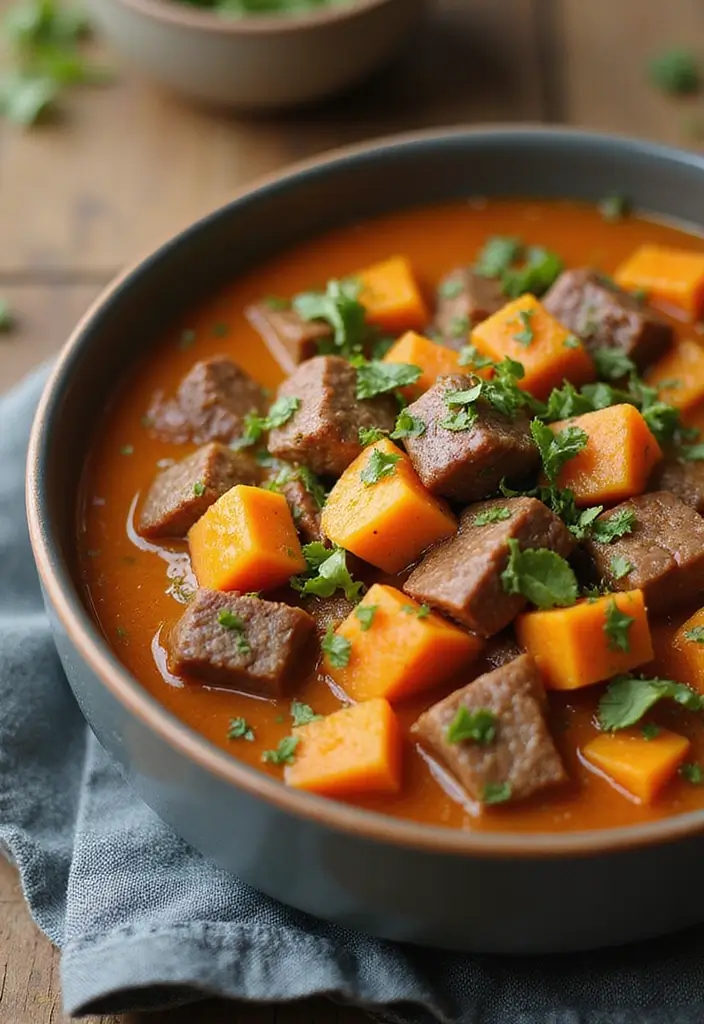 25+ Beef Soup Recipes That Are Rich and Satisfying - 17. Beef and Sweet Potato Soup