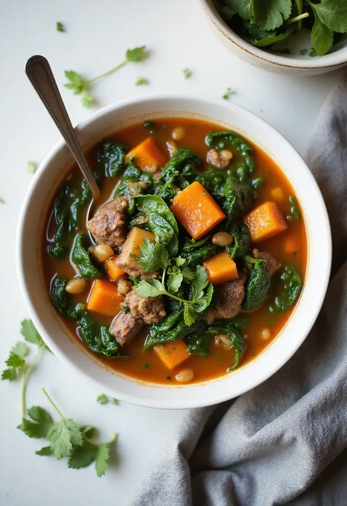 25+ Beef Soup Recipes That Are Rich and Satisfying - 20. Beef and Spinach Soup
