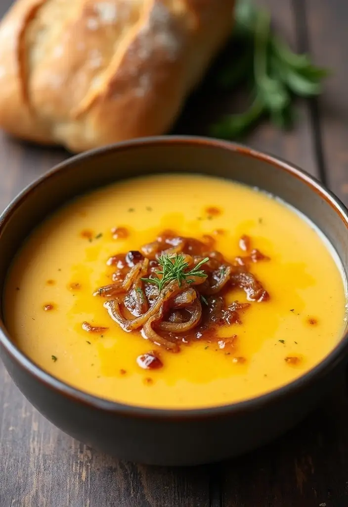 25+ Beer Cheese Soup Recipes for Game Day Comfort - 17. Cheddar and Ale Soup with Caramelized Onions