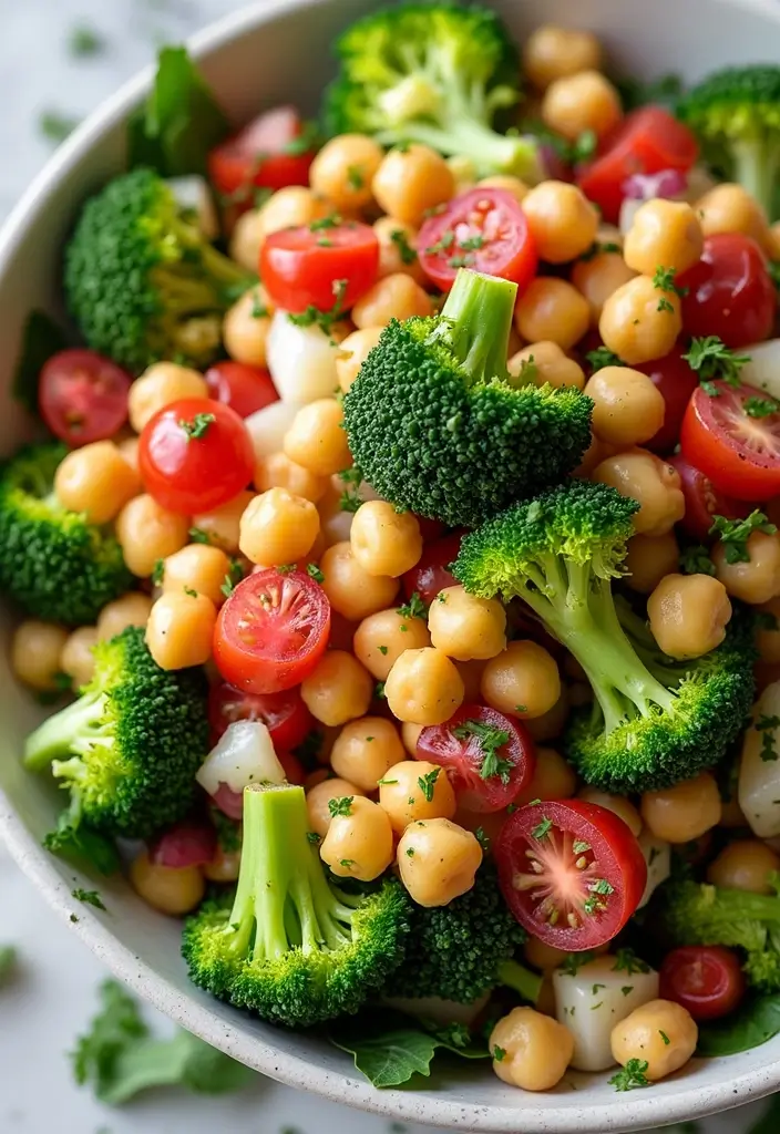 25+ Broccoli Cauliflower Salad Recipes for Crunchy Comfort - 23. Mediterranean Chickpea Broccoli Cauliflower Salad