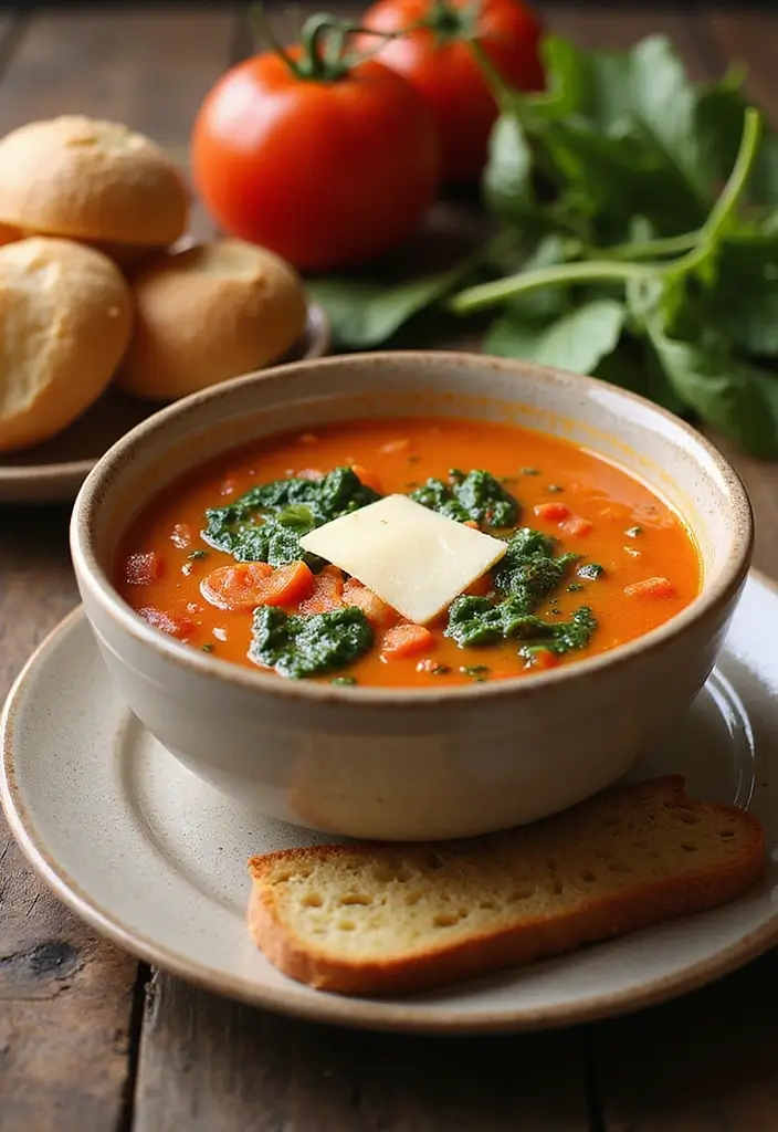 25+ Busy Day Soup Recipes for Quick Easy Dinners - 16. Creamy Tomato and Spinach Soup