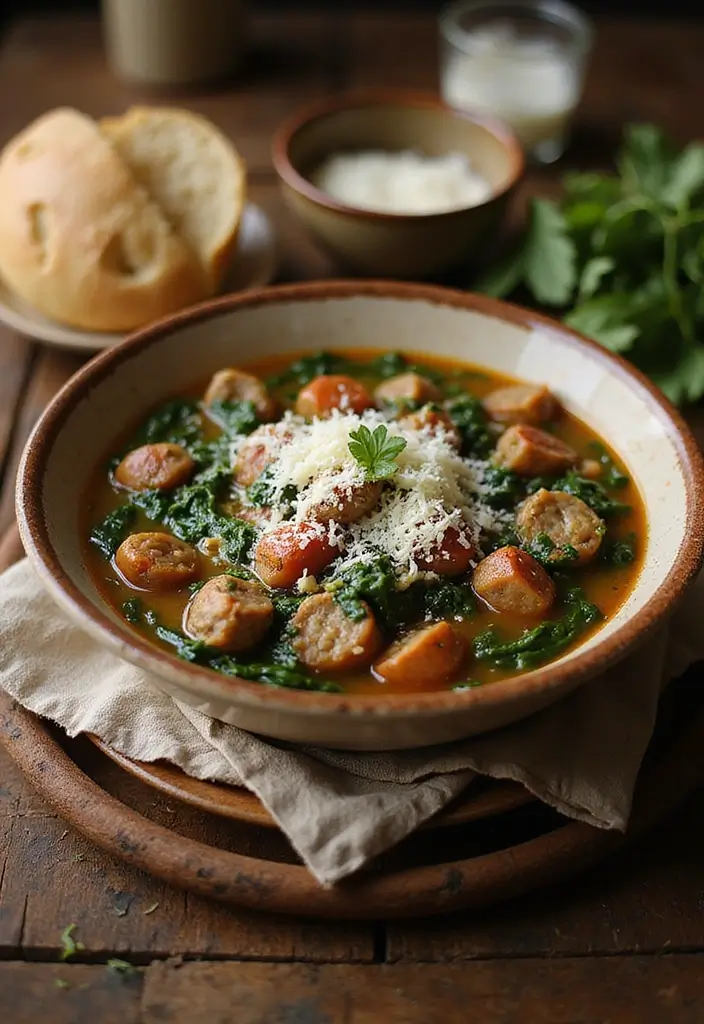 25+ Busy Day Soup Recipes for Quick Easy Dinners - 8. Italian Sausage and Spinach Soup