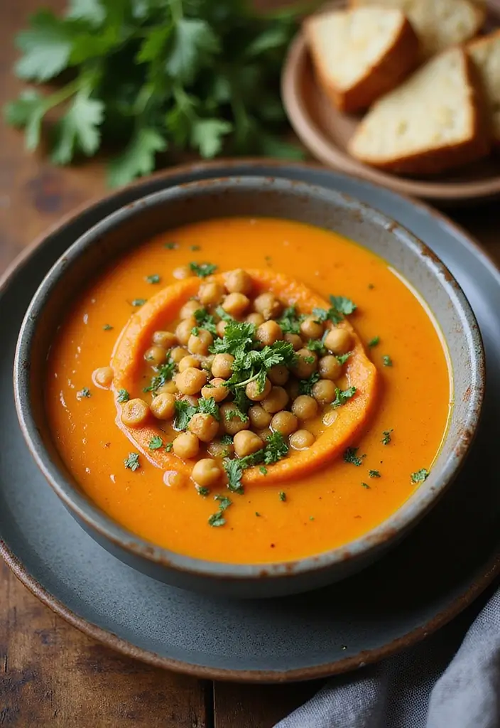 25+ Carrot Soup Recipes That Are Bright and Delicious - 7. Carrot Soup with Chickpeas