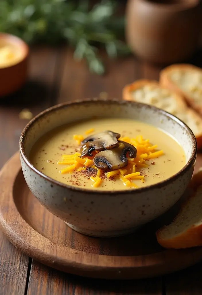 25+ Cheddar Cheese Soup Recipes That Are Rich and Creamy - 10. Cheddar and Mushroom Soup