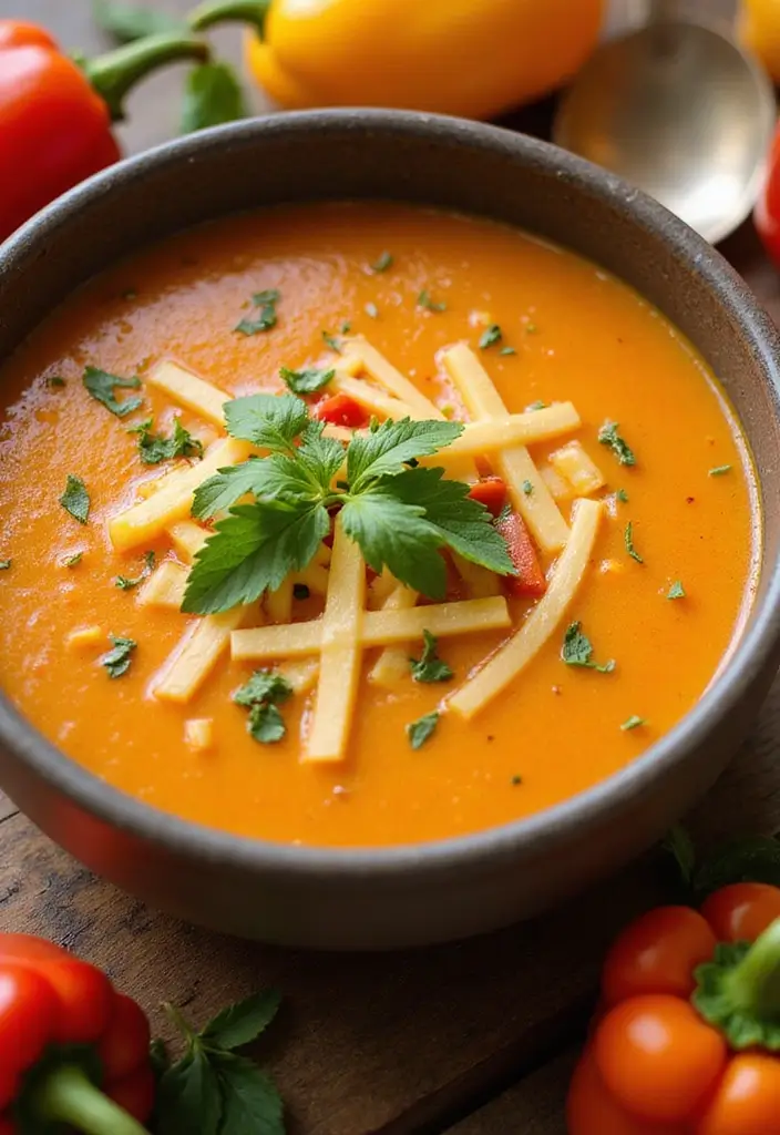 25+ Cheddar Cheese Soup Recipes That Are Rich and Creamy - 25. Cheddar and Roasted Bell Pepper Soup