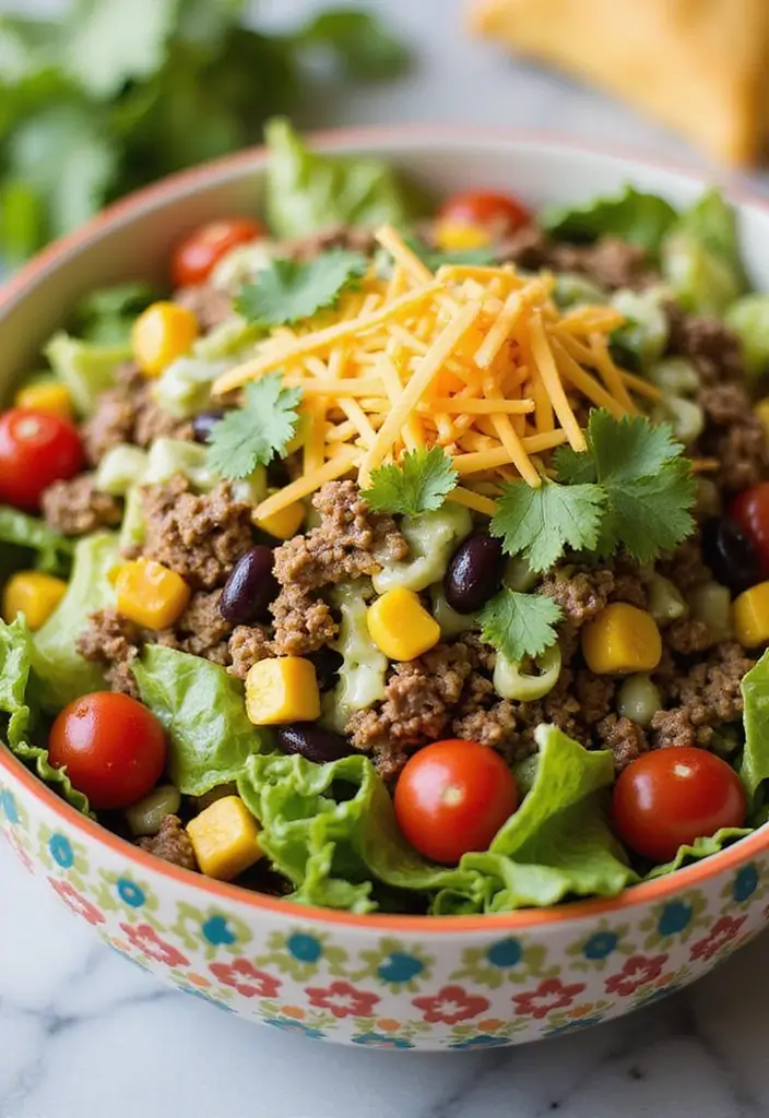 25+ Chef Salad Recipes Loaded with Flavor and Crunch - 11. Taco Salad with Cilantro-Lime Dressing
