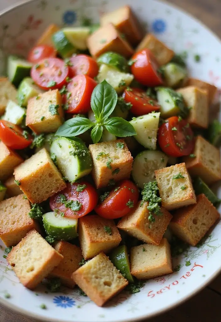 25+ Chef Salad Recipes Loaded with Flavor and Crunch - 14. Panzanella Salad with Basil Pesto