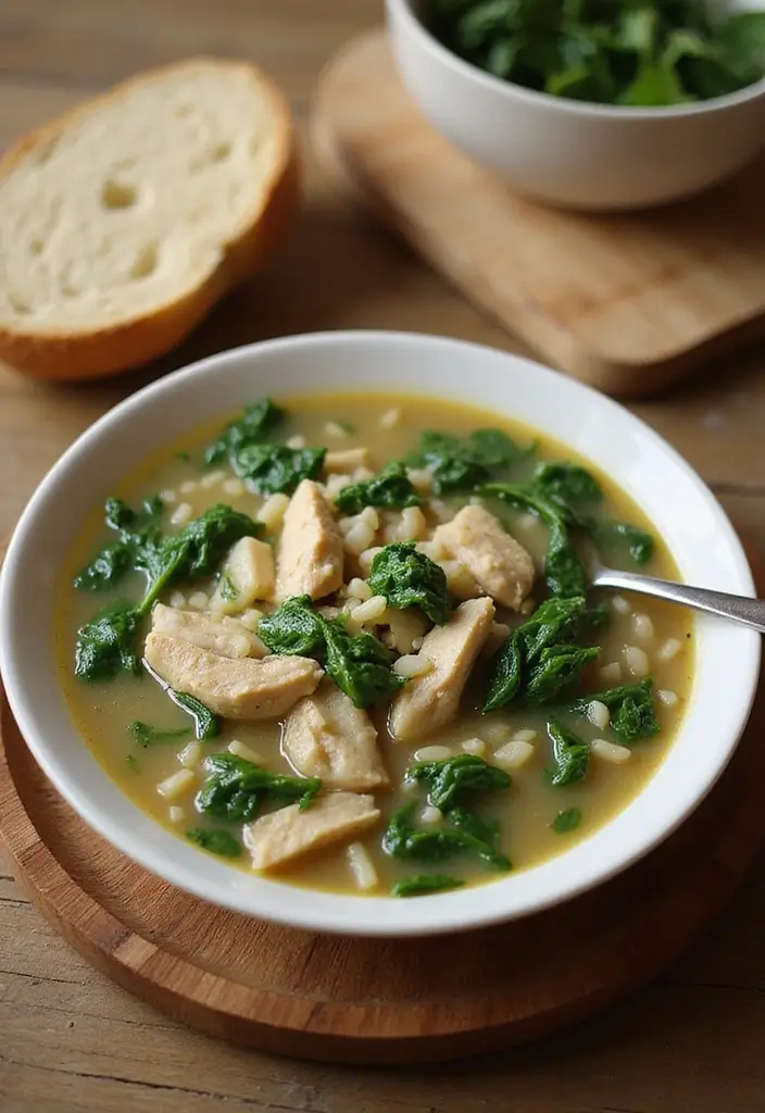 25+ Chicken and Rice Soup Recipes That Feel Like Home - 5. Chicken and Rice Soup with Spinach