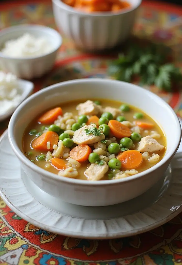 25+ Chicken and Rice Soup Recipes That Feel Like Home - 6. Chicken and Rice Soup with Peas and Carrots