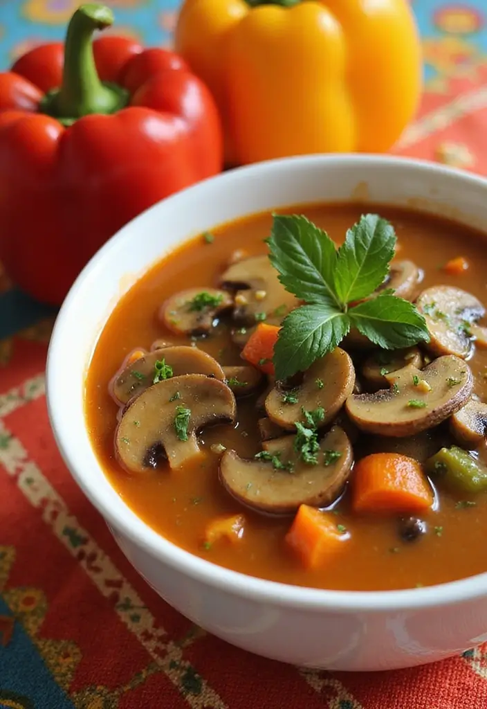 25+ Healthy Mushroom Soup Recipes You’ll Love - 25. Mushroom and Bell Pepper Soup