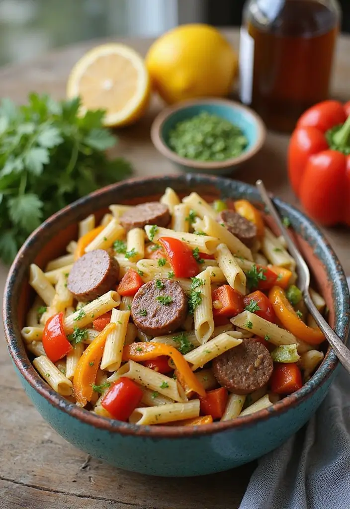 25+ Italian Pasta Salad Recipes for a Taste of Summer - 11. Italian Sausage and Pepper Pasta Salad