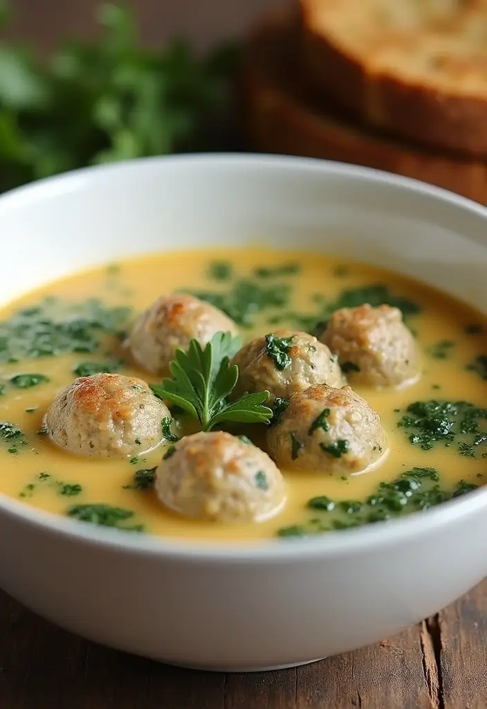 25+ Meatball Soup Recipes for Hearty Family Dinners 13 25+ Meatball Soup Recipes for Hearty Family Dinners - 3. Creamy Meatball and Spinach Soup