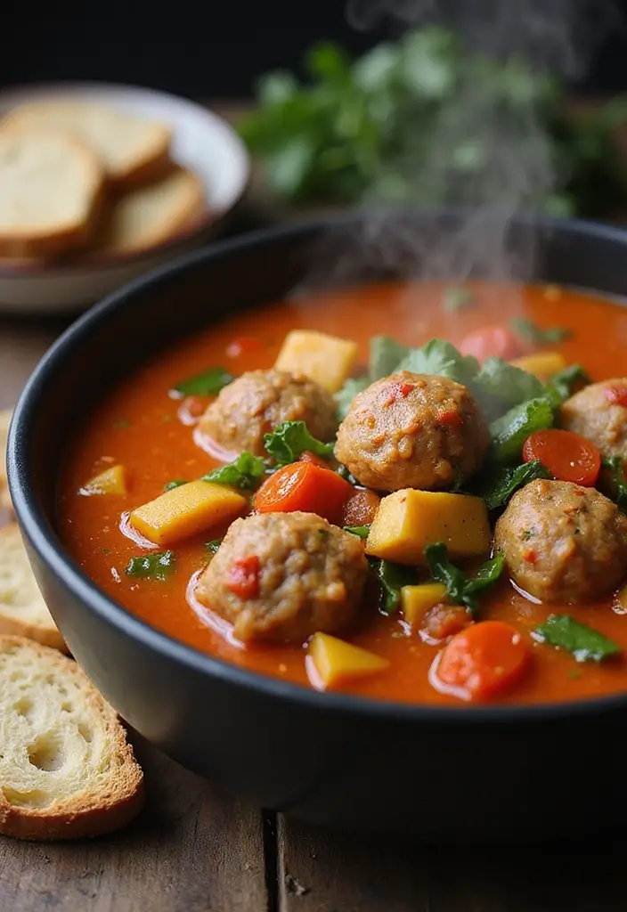 25+ Meatball Soup Recipes for Hearty Family Dinners 20 25+ Meatball Soup Recipes for Hearty Family Dinners - 4. Spicy Meatball and Vegetable Soup