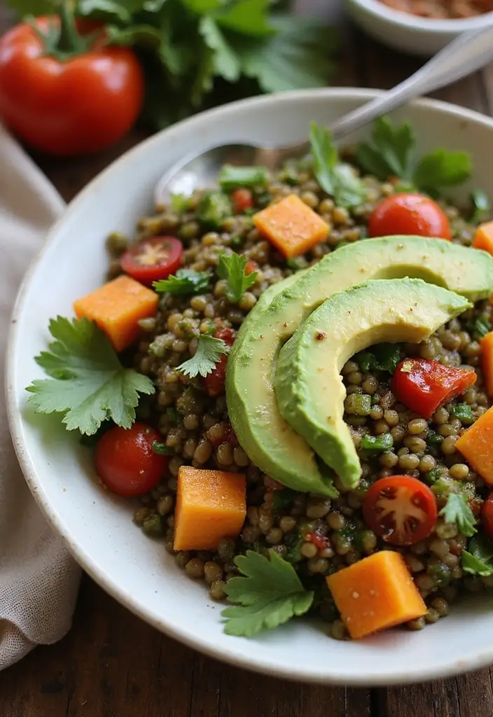 25+ Mixed Green Salad Recipes for Easy Healthy Meals - 19. Lentil Salad with Avocado and Lemon