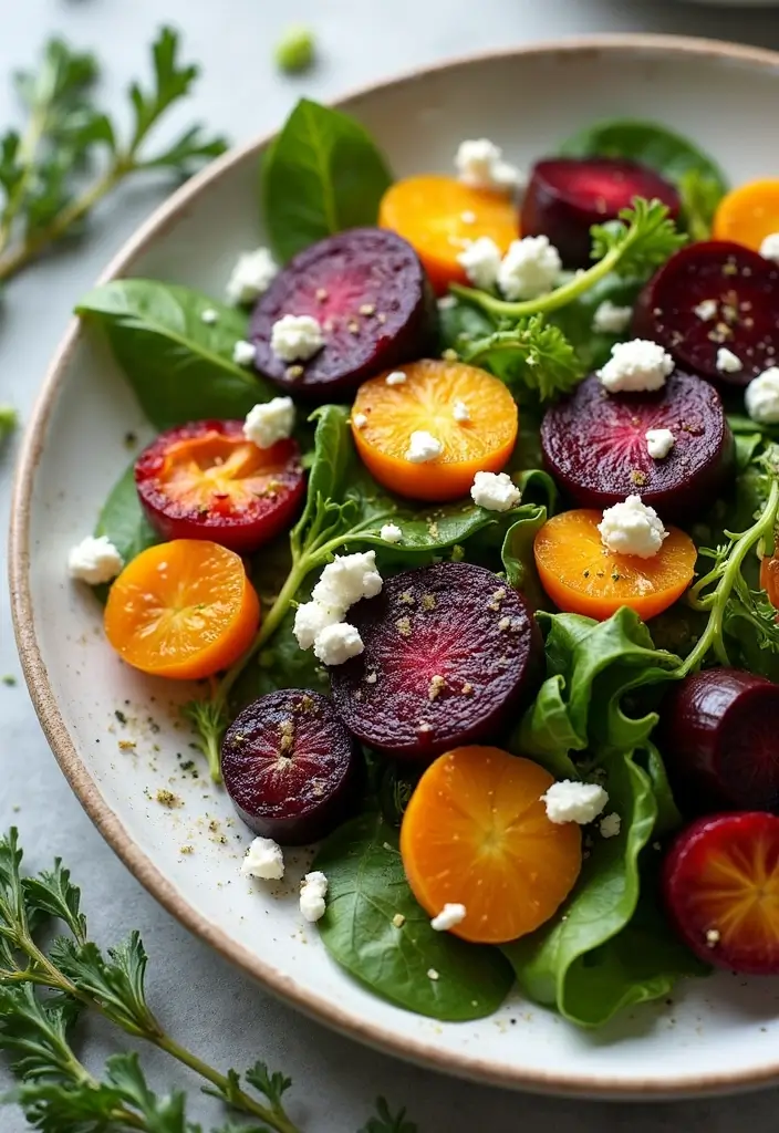 25+ Mixed Green Salad Recipes for Easy Healthy Meals - 8. Roasted Beet and Goat Cheese Salad