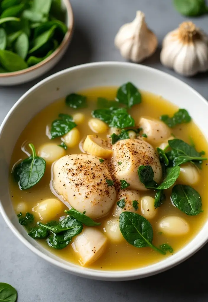 25+ Paleo Soup Recipes That Are Wholesome and Delicious - 13. Garlic and Spinach Chicken Soup