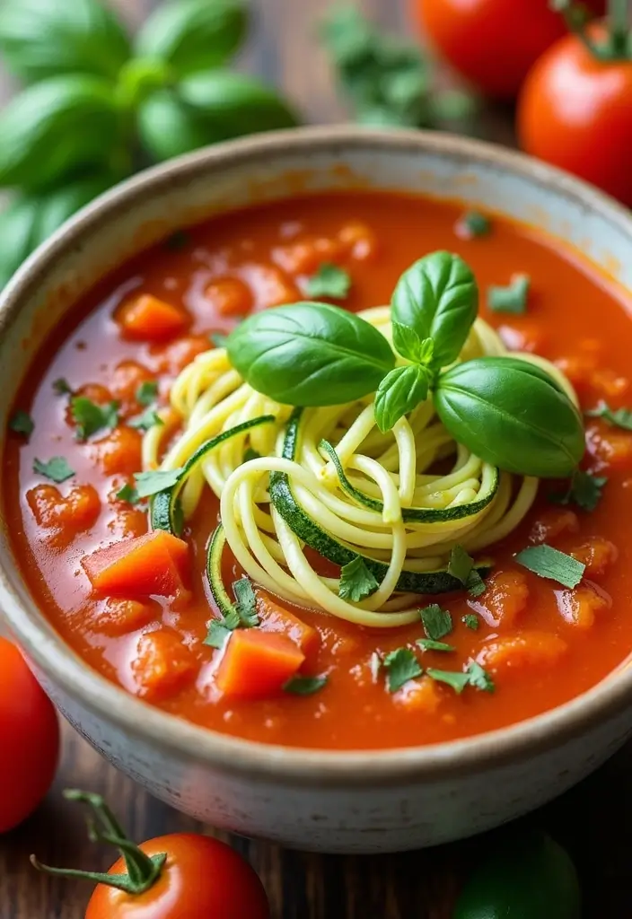 25+ Paleo Soup Recipes That Are Wholesome and Delicious - 18. Tomato Basil Zoodles Soup