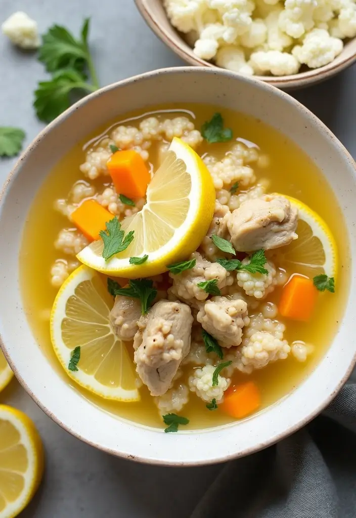25+ Paleo Soup Recipes That Are Wholesome and Delicious - 8. Lemon Chicken Soup with Cauliflower Rice