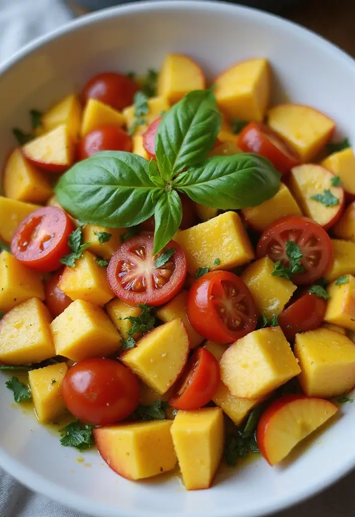 25+ Peach Salad Recipes That Taste Like Summer - 15. Peach, Tomato, and Basil Salad