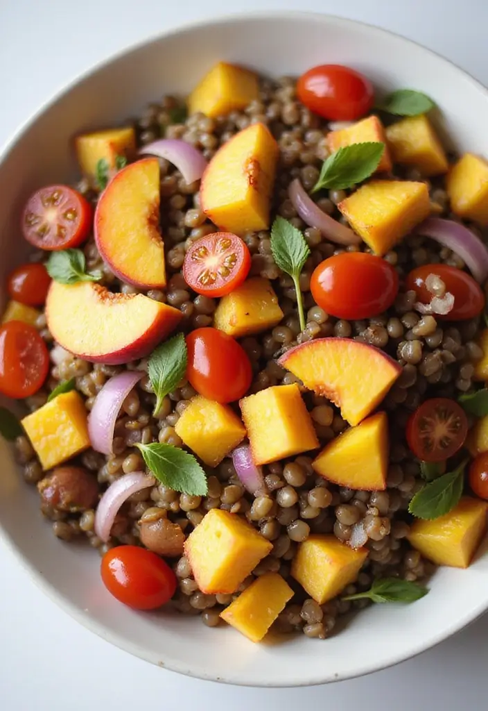25+ Peach Salad Recipes That Taste Like Summer - 16. Peach and Lentil Salad