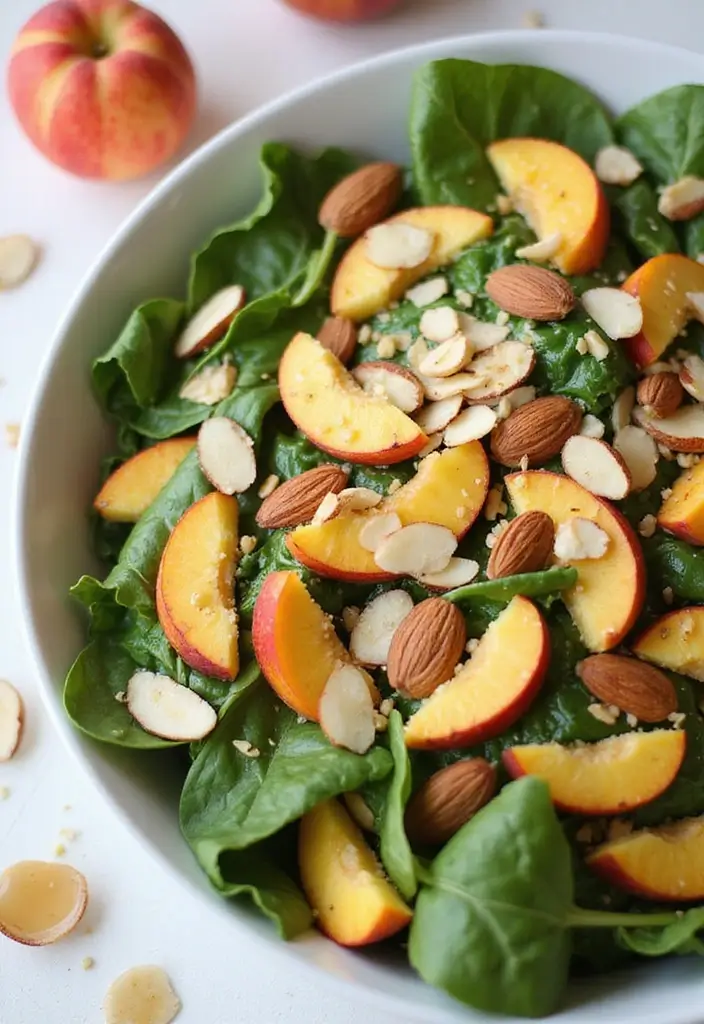 25+ Peach Salad Recipes That Taste Like Summer - 4. Spinach and Peach Salad with Honey Dressing