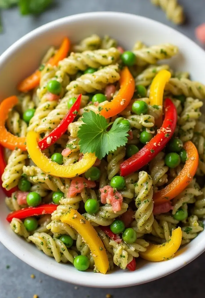 25+ Pesto Pasta Salad Recipes Full of Fresh Basil Flavor - 13. Rainbow Pesto Pasta Salad