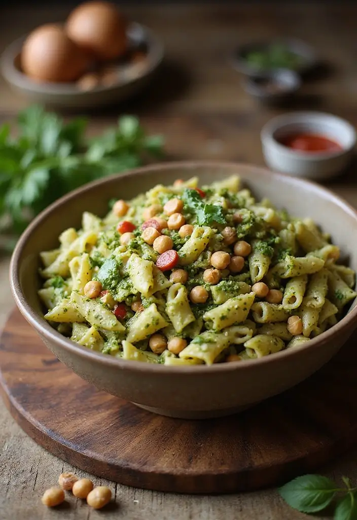 25+ Pesto Pasta Salad Recipes Full of Fresh Basil Flavor - 14. Pasta Salad with Pesto and Chickpeas