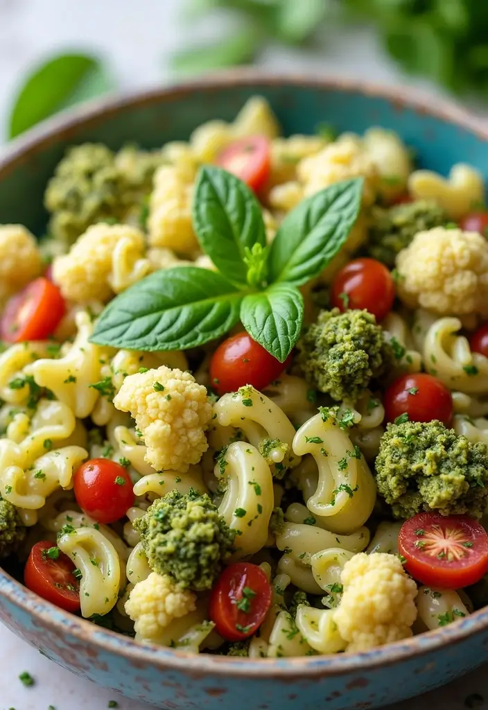 25+ Pesto Pasta Salad Recipes Full of Fresh Basil Flavor - 23. Pesto Pasta Salad with Cauliflower
