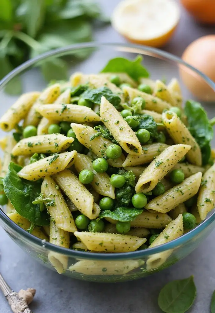 25+ Pesto Pasta Salad Recipes Full of Fresh Basil Flavor - 25. Pesto Pasta Salad with Spinach and Peas