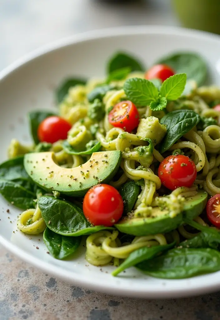 25+ Pesto Pasta Salad Recipes Full of Fresh Basil Flavor - 4. Spinach and Avocado Pesto Pasta Salad