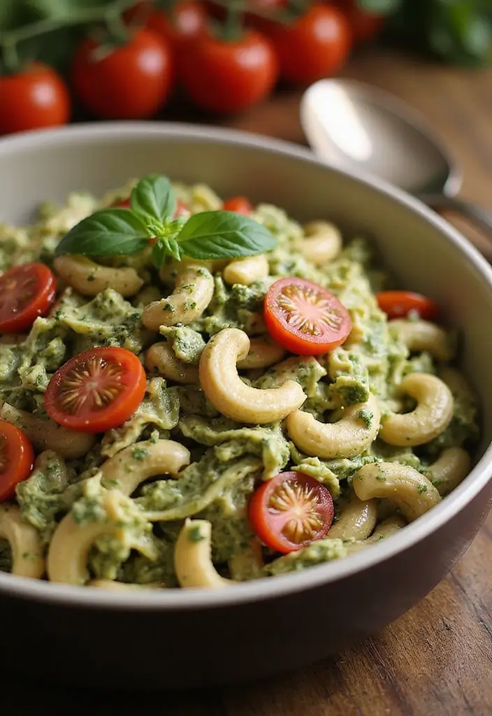 25+ Pesto Pasta Salad Recipes Full of Fresh Basil Flavor - 5. Creamy Cashew Pesto Pasta Salad