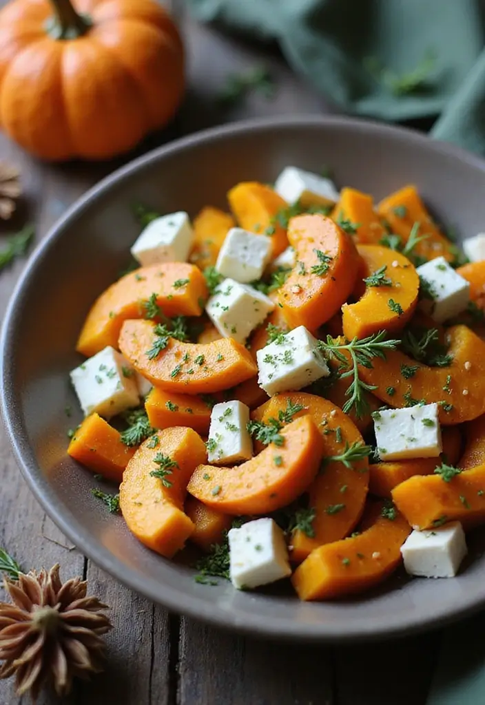 25+ Pumpkin Salad Recipes for Fall Flavor Lovers - 10. Pumpkin & Feta Salad with Thyme