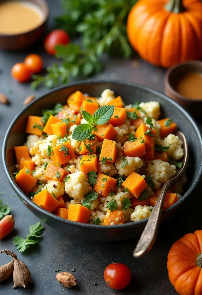 25+ Pumpkin Salad Recipes for Fall Flavor Lovers - 11. Pumpkin & Cauliflower Salad with Tahini Dressing