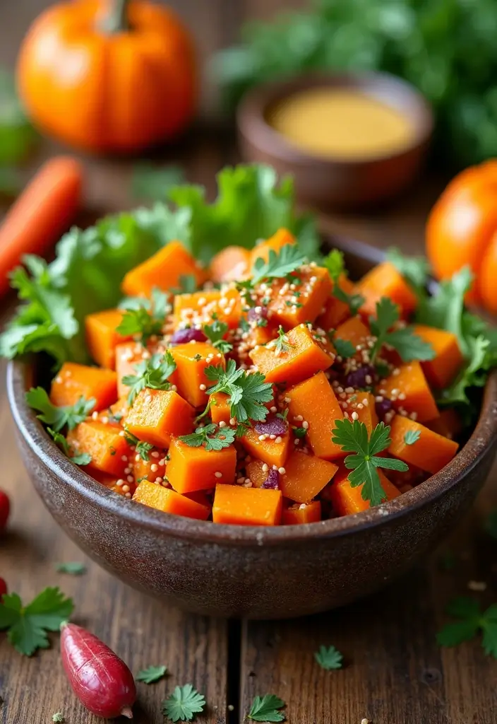 25+ Pumpkin Salad Recipes for Fall Flavor Lovers - 21. Pumpkin & Carrot Salad with Tahini Sauce