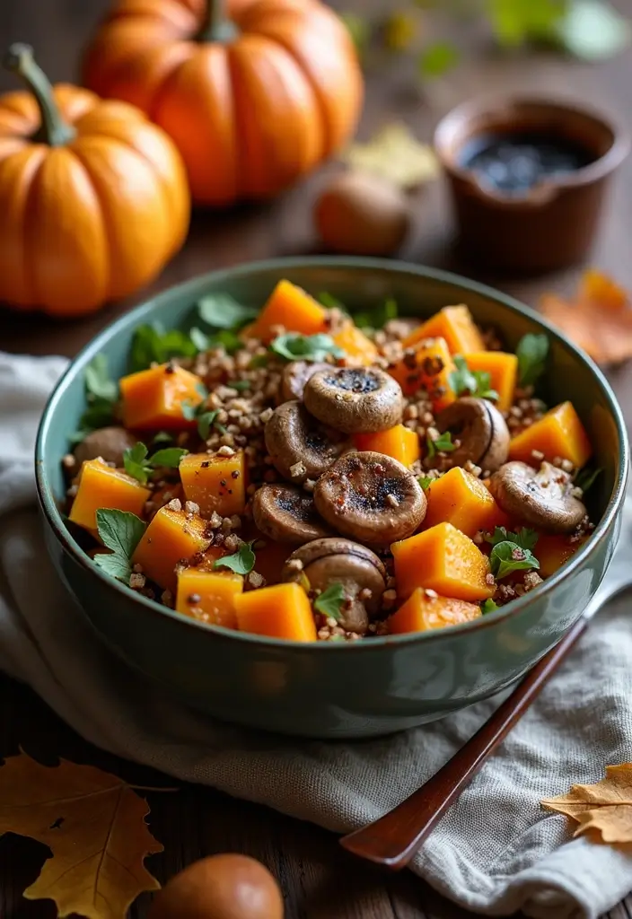 25+ Pumpkin Salad Recipes for Fall Flavor Lovers - 22. Pumpkin & Mushroom Salad with Balsamic Glaze