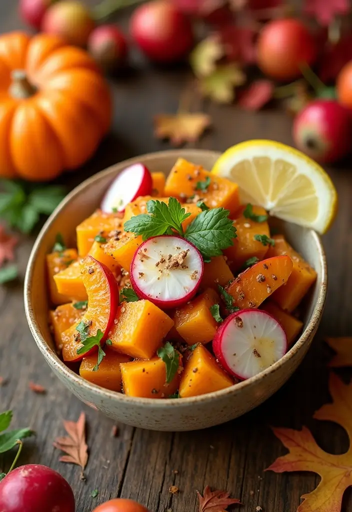 25+ Pumpkin Salad Recipes for Fall Flavor Lovers - 23. Pumpkin & Radish Salad with Lemon Dressing