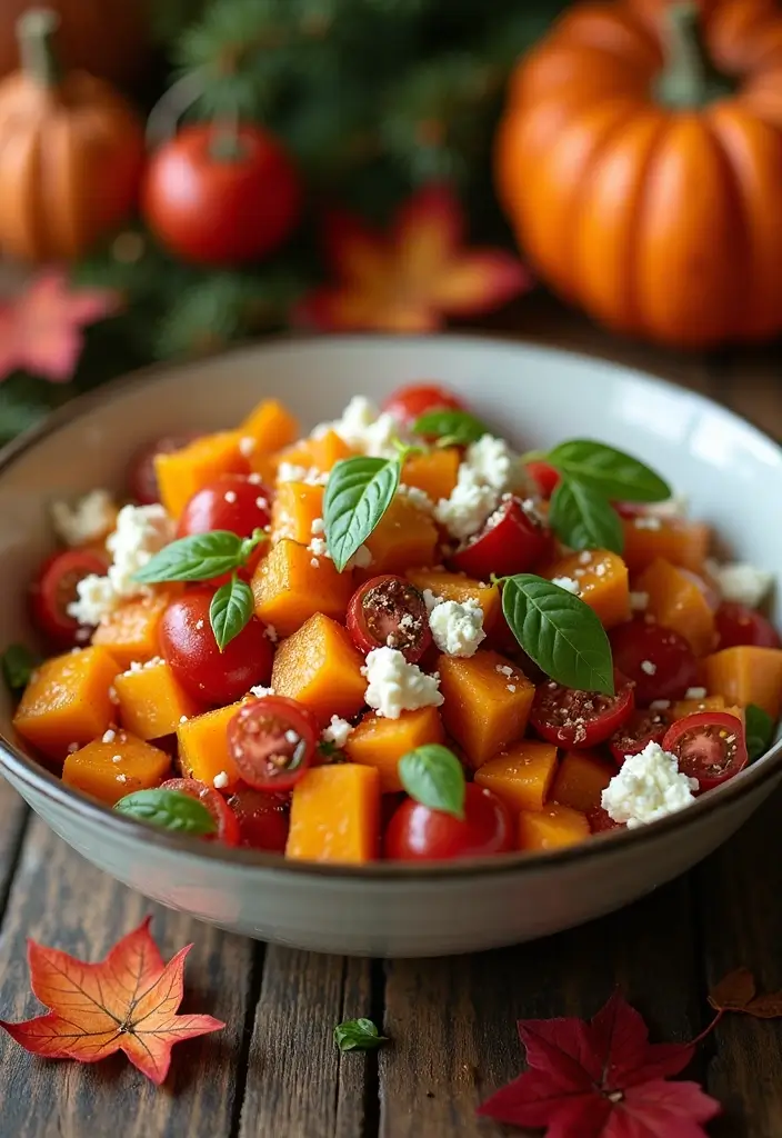 25+ Pumpkin Salad Recipes for Fall Flavor Lovers - 24. Pumpkin & Tomato Salad with Feta