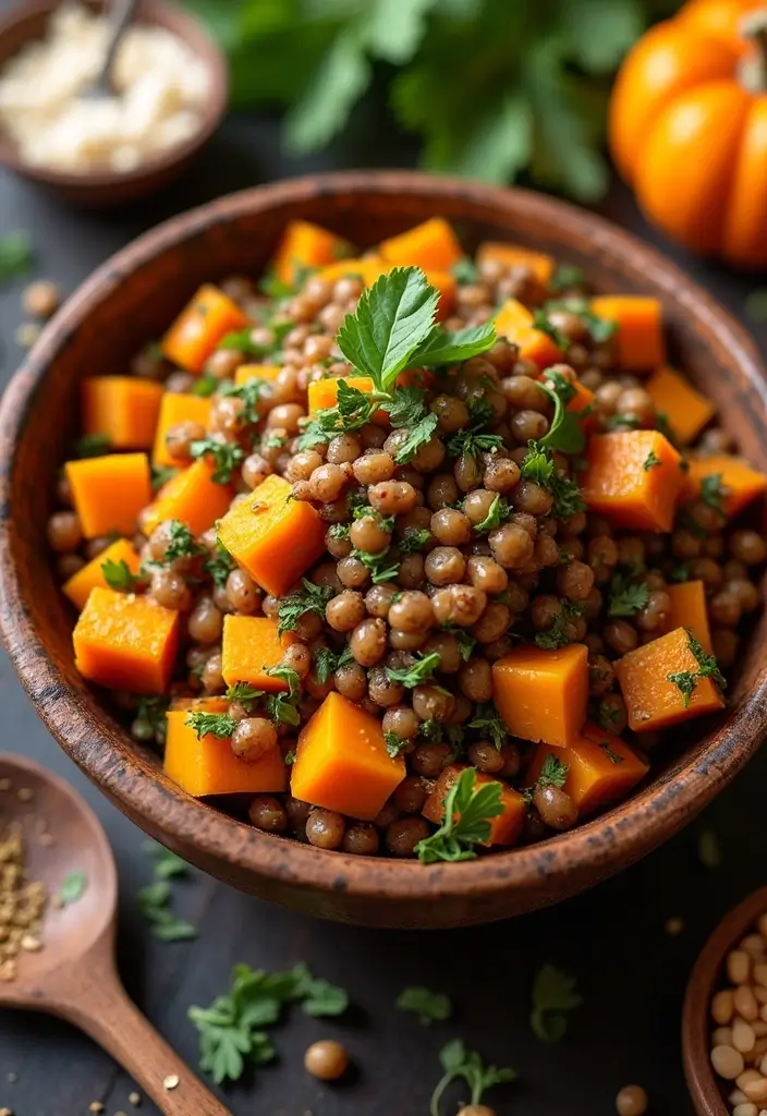 25+ Pumpkin Salad Recipes for Fall Flavor Lovers - 9. Spicy Pumpkin and Lentil Salad
