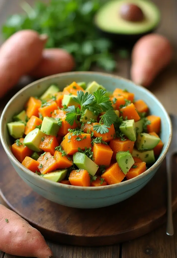 30 Avocado Salad Recipes That Are Creamy and Fresh - 17. Avocado and Sweet Potato Salad