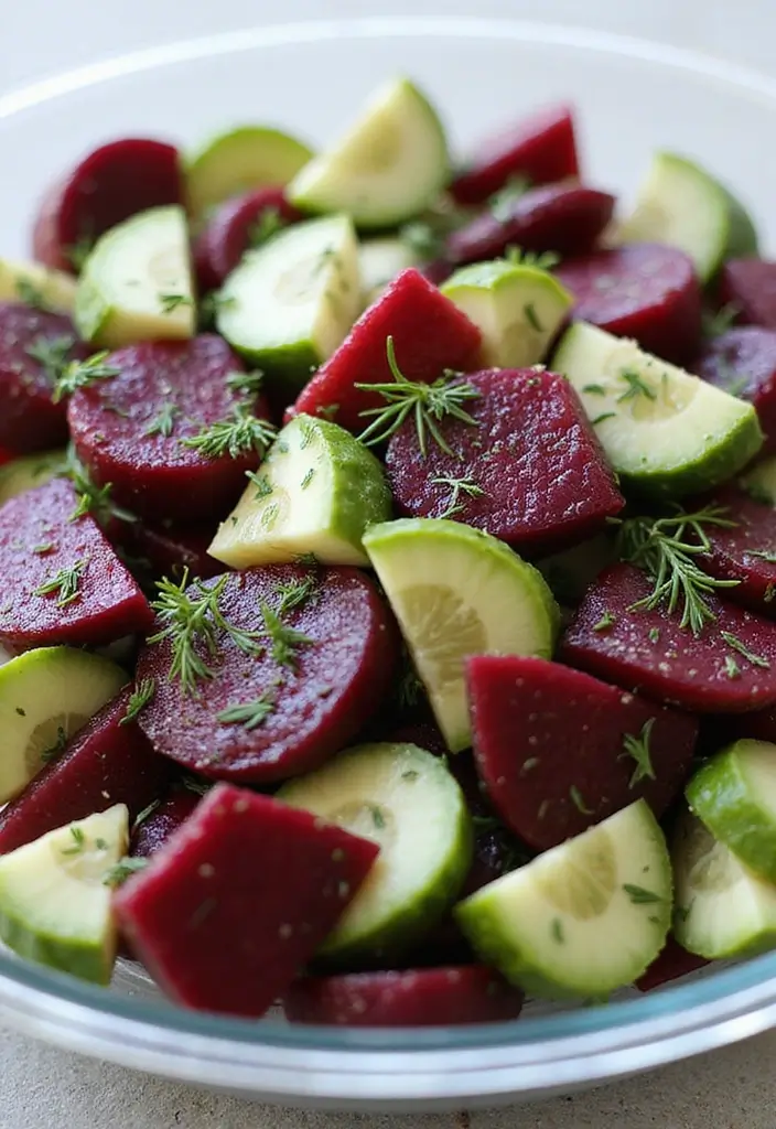 30 Beetroot Salad Recipes Full of Color and Flavor - 11. Beetroot Salad with Cucumber and Dill