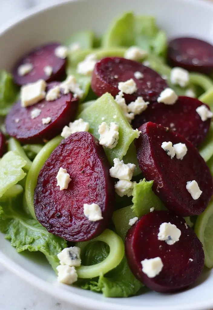 30 Beetroot Salad Recipes Full of Color and Flavor - 18. Beetroot and Celery Salad with Blue Cheese