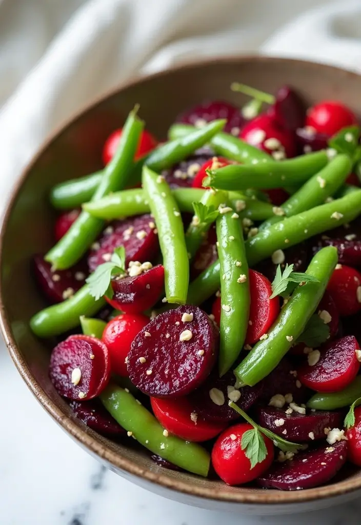 30 Beetroot Salad Recipes Full of Color and Flavor - 25. Beetroot and Green Bean Salad