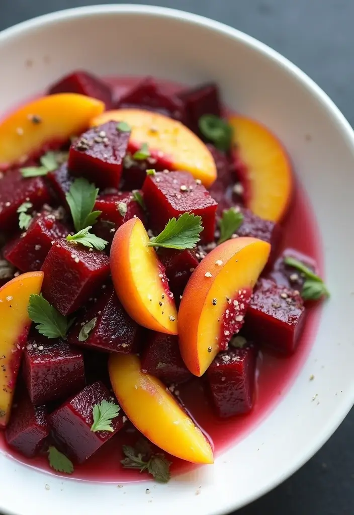 30 Beetroot Salad Recipes Full of Color and Flavor - 26. Beetroot and Peach Salad