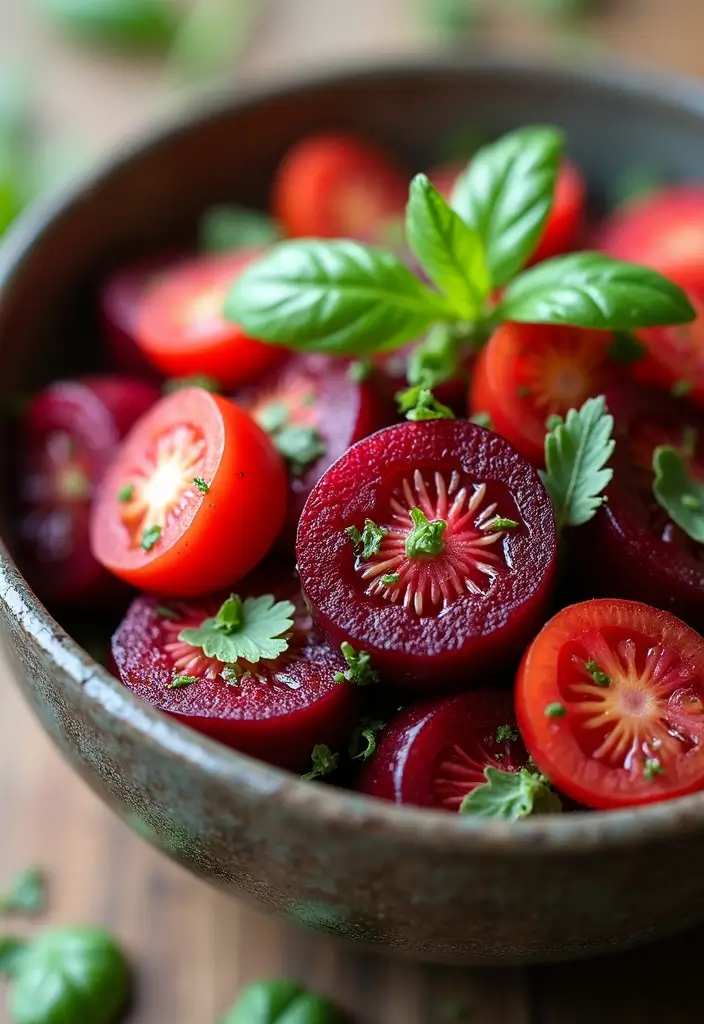 30 Beetroot Salad Recipes Full of Color and Flavor - 28. Beetroot and Tomato Salad