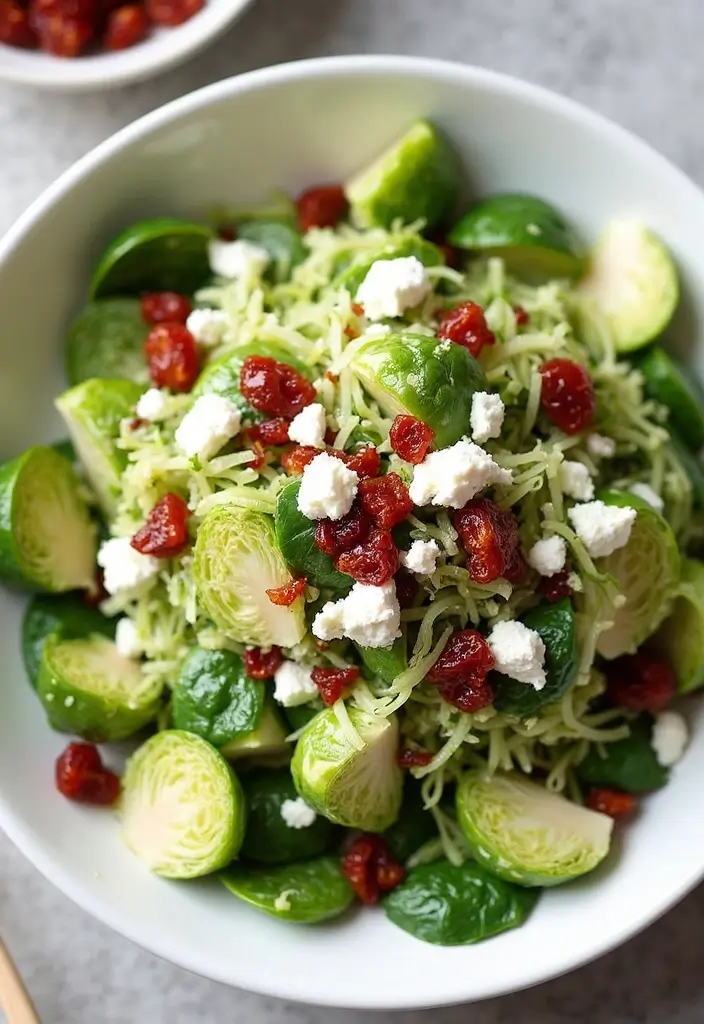 30 Brussels Sprout Salad Recipes for Crunchy Goodness - 10. Brussels Sprout Salad with Feta and Sun-Dried Tomatoes